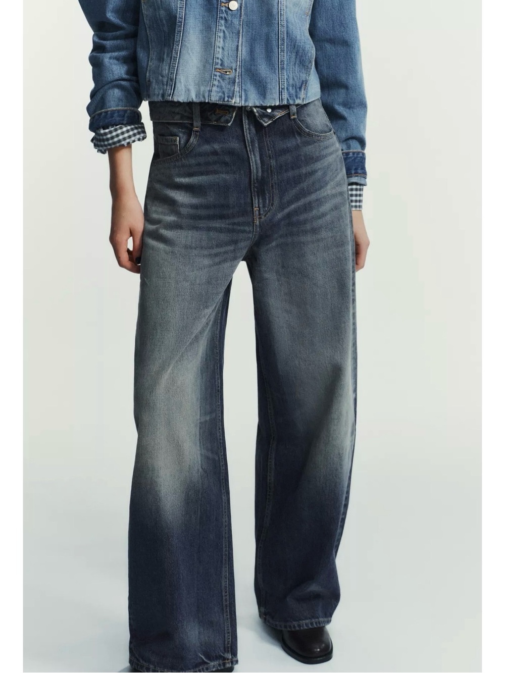 Zara TRF mid rise folded waist jeans-4 NWT